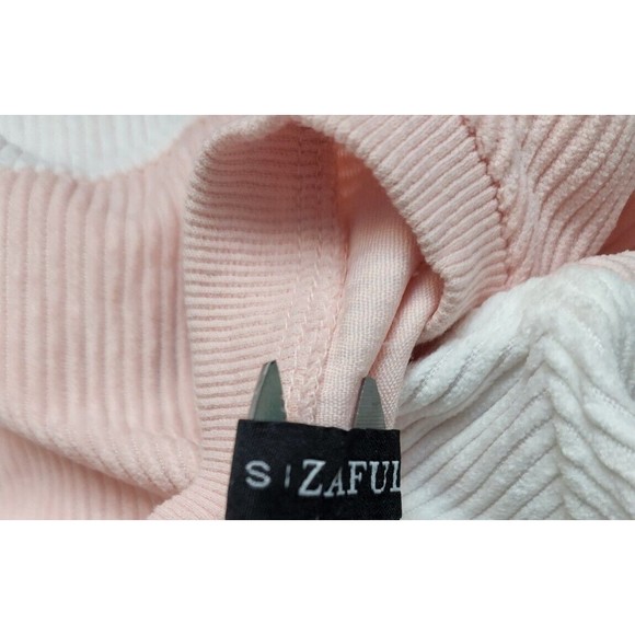 Women Dark Blue Colorblock Pink Long Sleeve Corduroy Sweatshirt small zaful - Picture 7 of 7